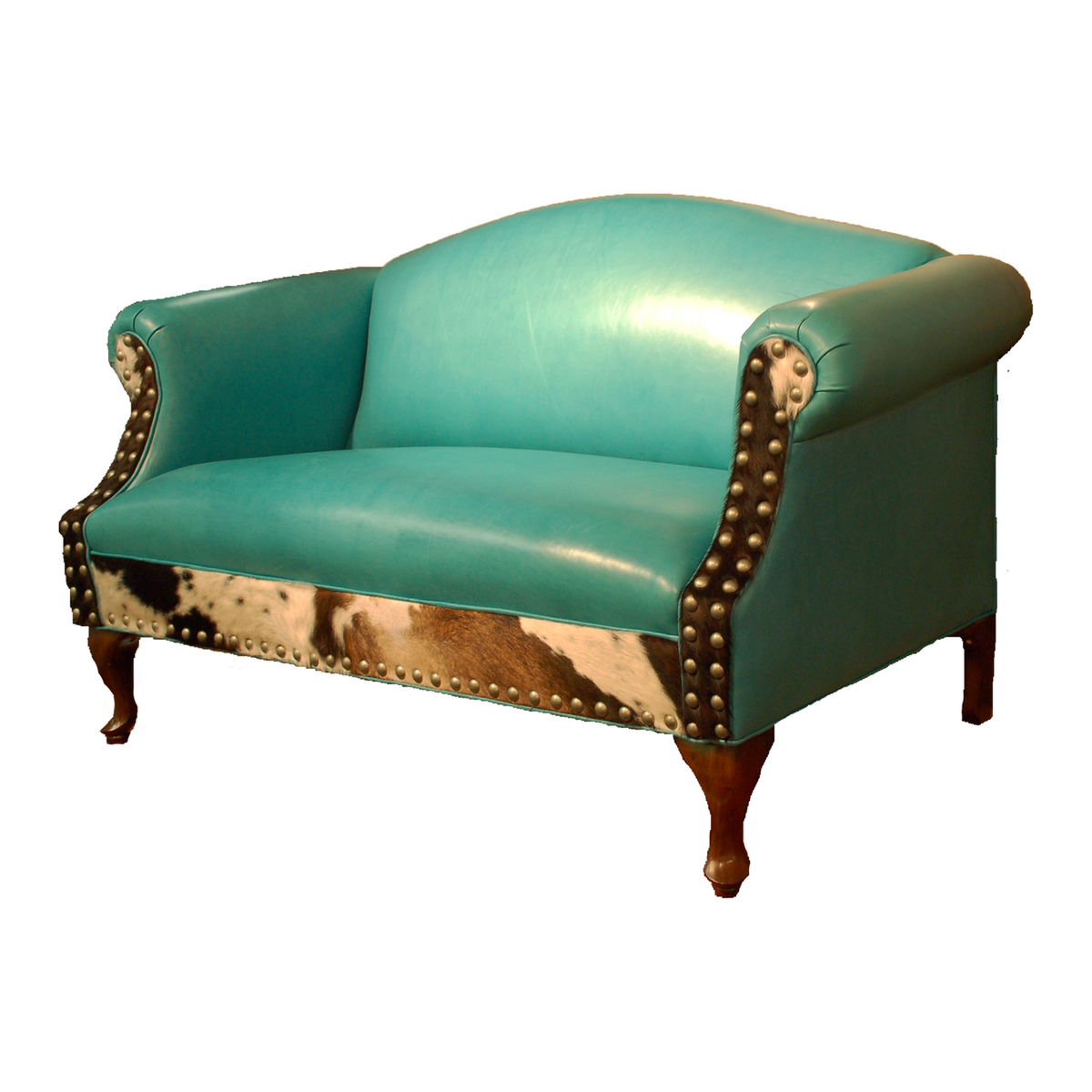 Albuquerque Turquoise Western Leather Settee Great Blue Heron Furniture