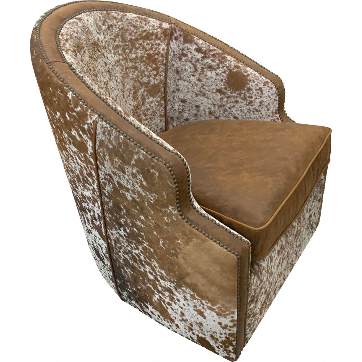 Cowhide swivel barrel chair discount