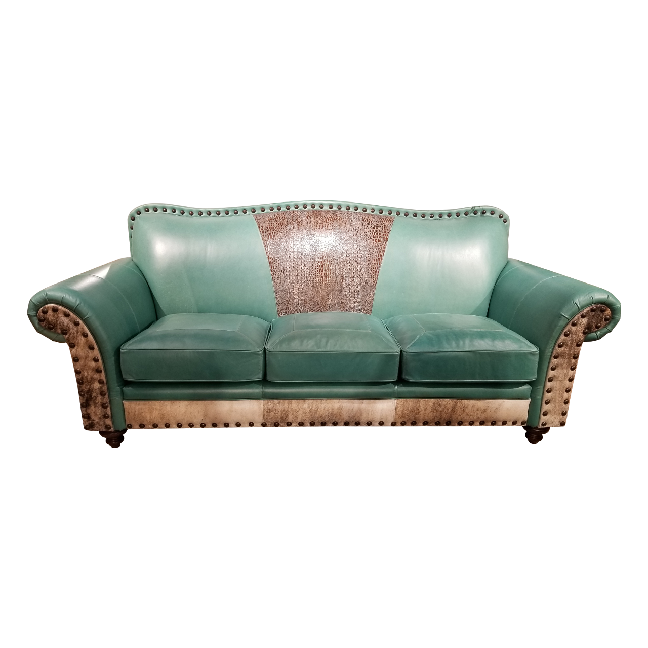 Turquoise Shell Sofa Bayou Turquoise Sofa – Great Blue Heron Furniture