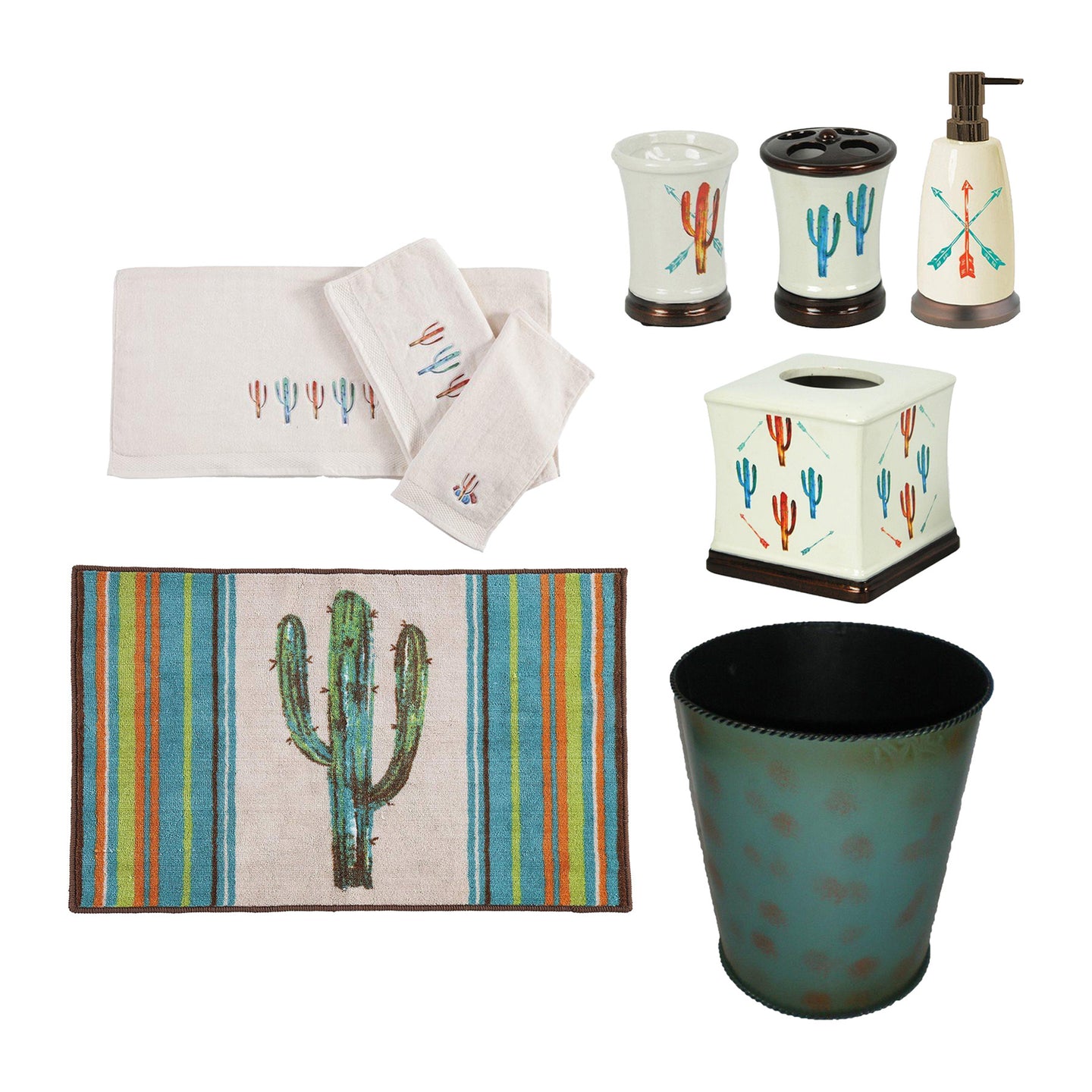 Cactus Bath Accessory and Cream Towel Set