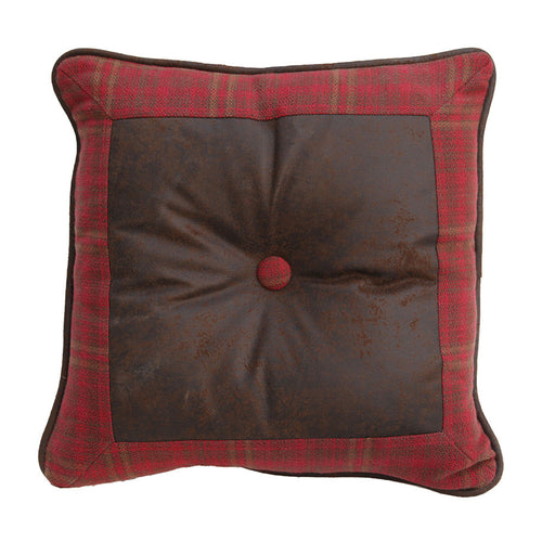 Square Faux Leather Plaid Pillow