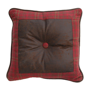 Square Faux Leather Plaid Pillow