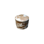 Cowhide Round Patchwork Ottoman - Light Brown