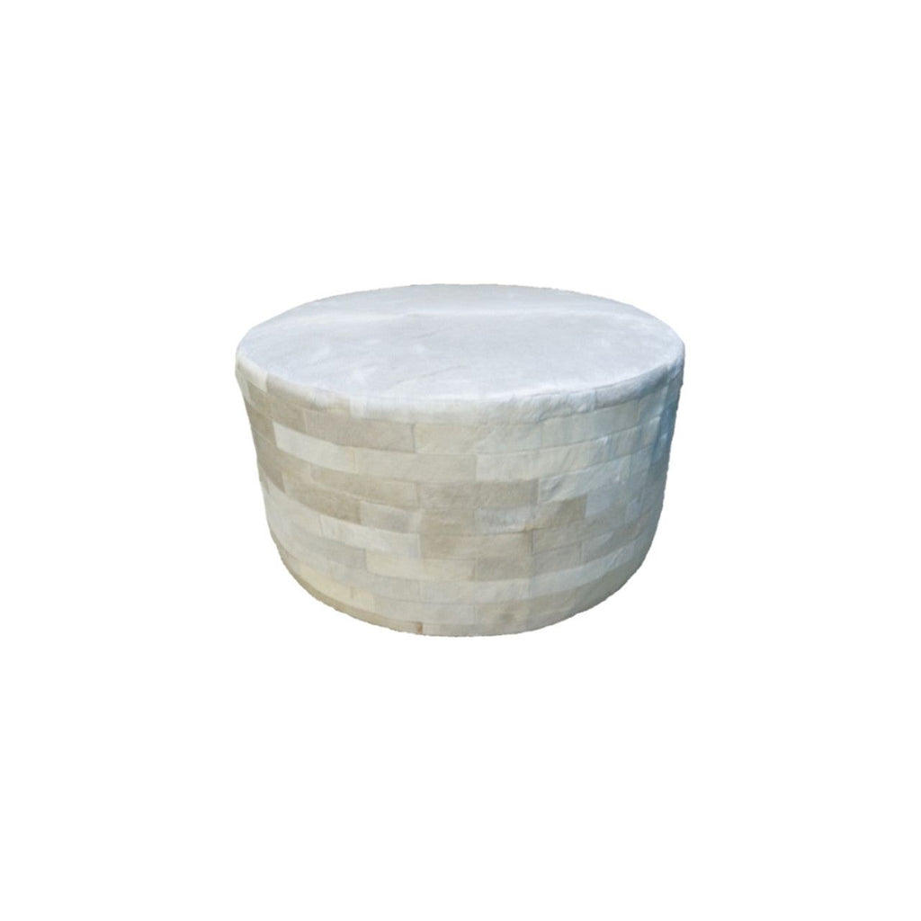 Round Patchwork Ottoman - White