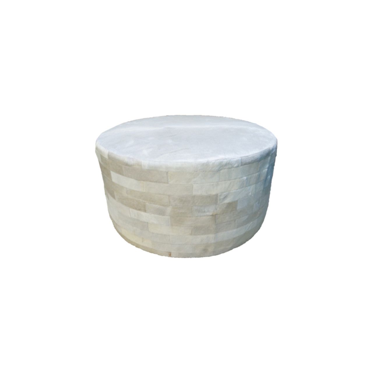 Round Patchwork Ottoman - White