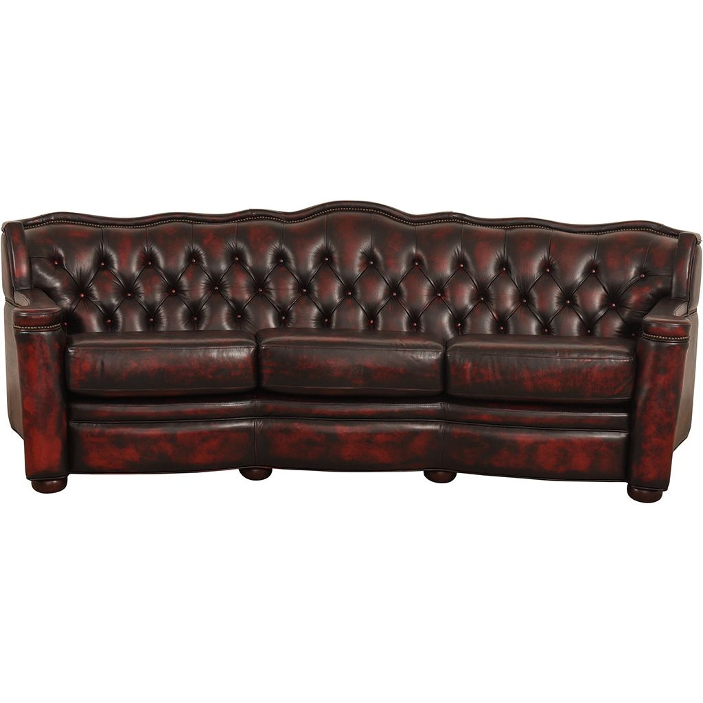 Grand Teton Conversational Tufted Western Red Leather Curved Sofa