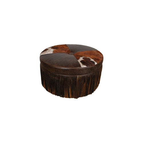 Round Fringed Cowhide Ottoman