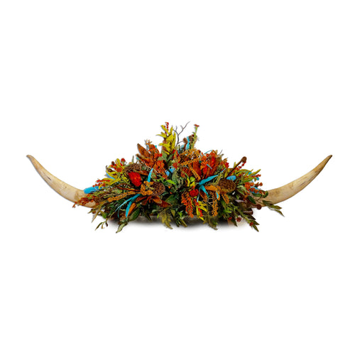 Giant Double Horn W/Turquoise & Rust Centerpiece