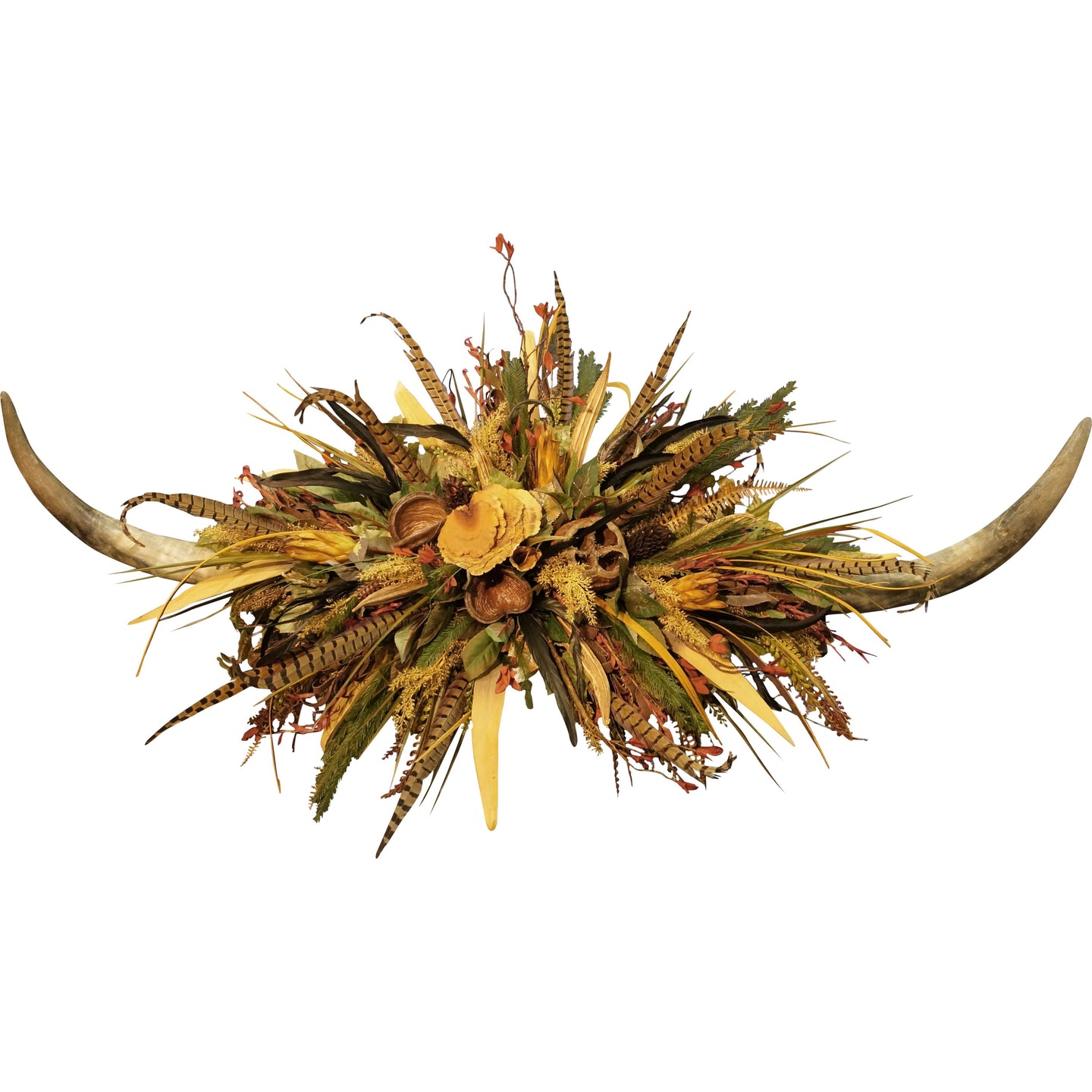 Giant Double Horn W/Natural Pods & Protea Wall Piece