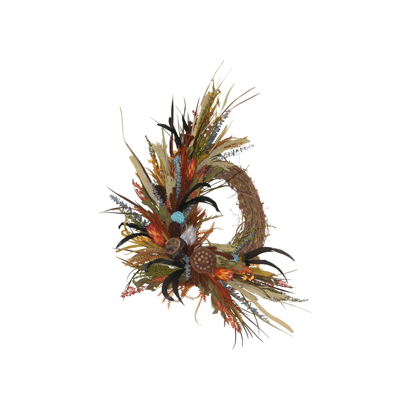 Oval Wreath W/Red Protea & Natural Assorted Pods Wall Piece