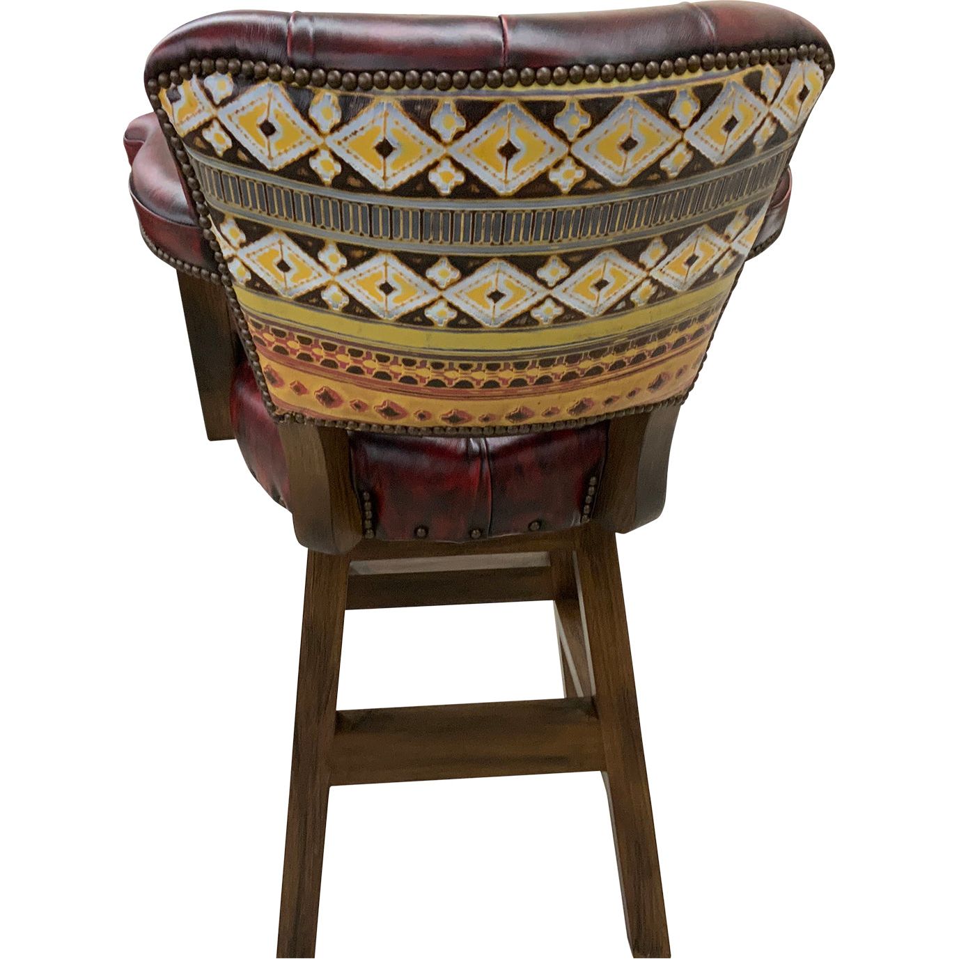 Hand Rubbed Crimson Southwestern Leather Tufted Barstool