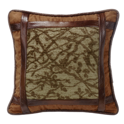 Framed Tree Pillow w/Faux Leather Detail