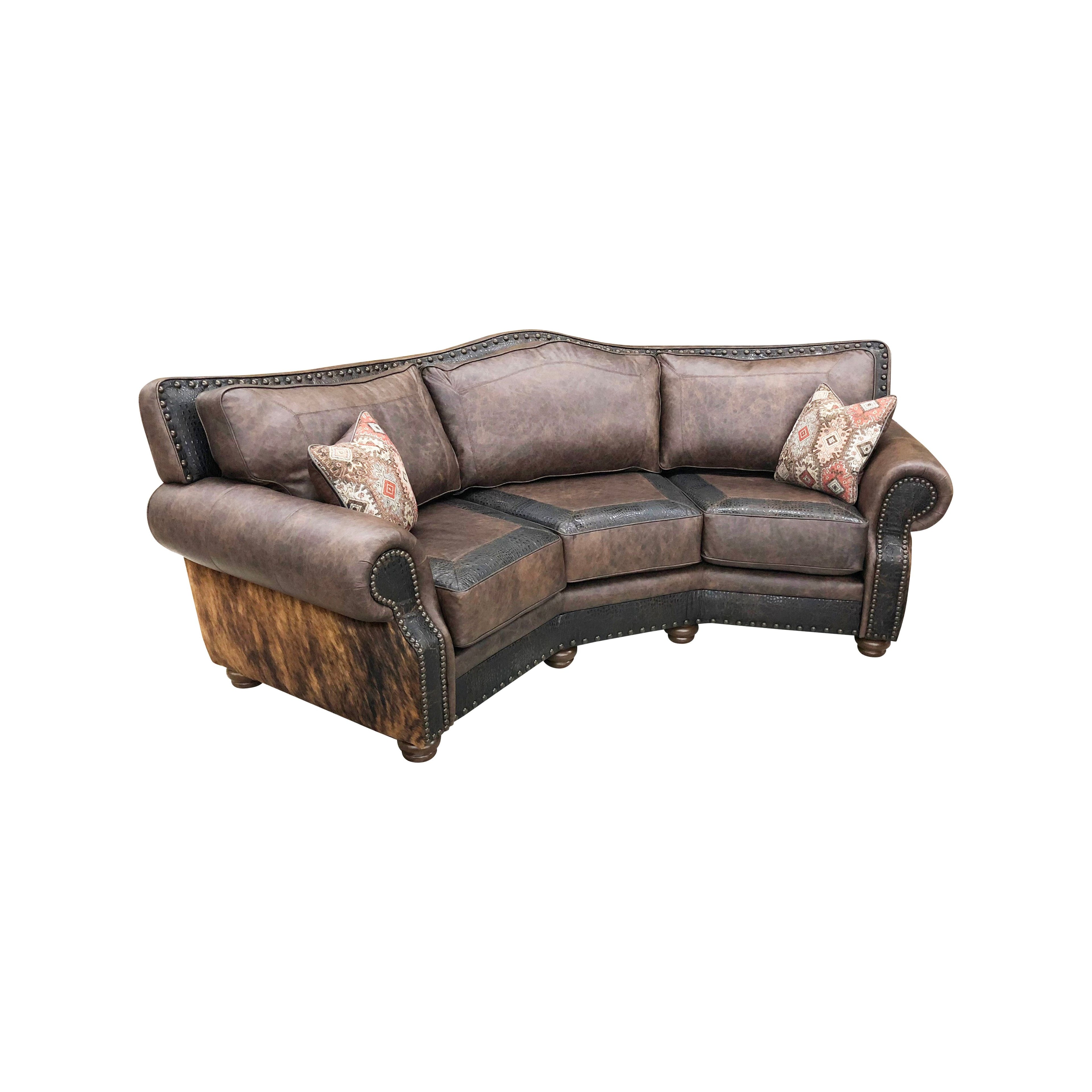 Split Rail Curved Western Cowhide Sofa