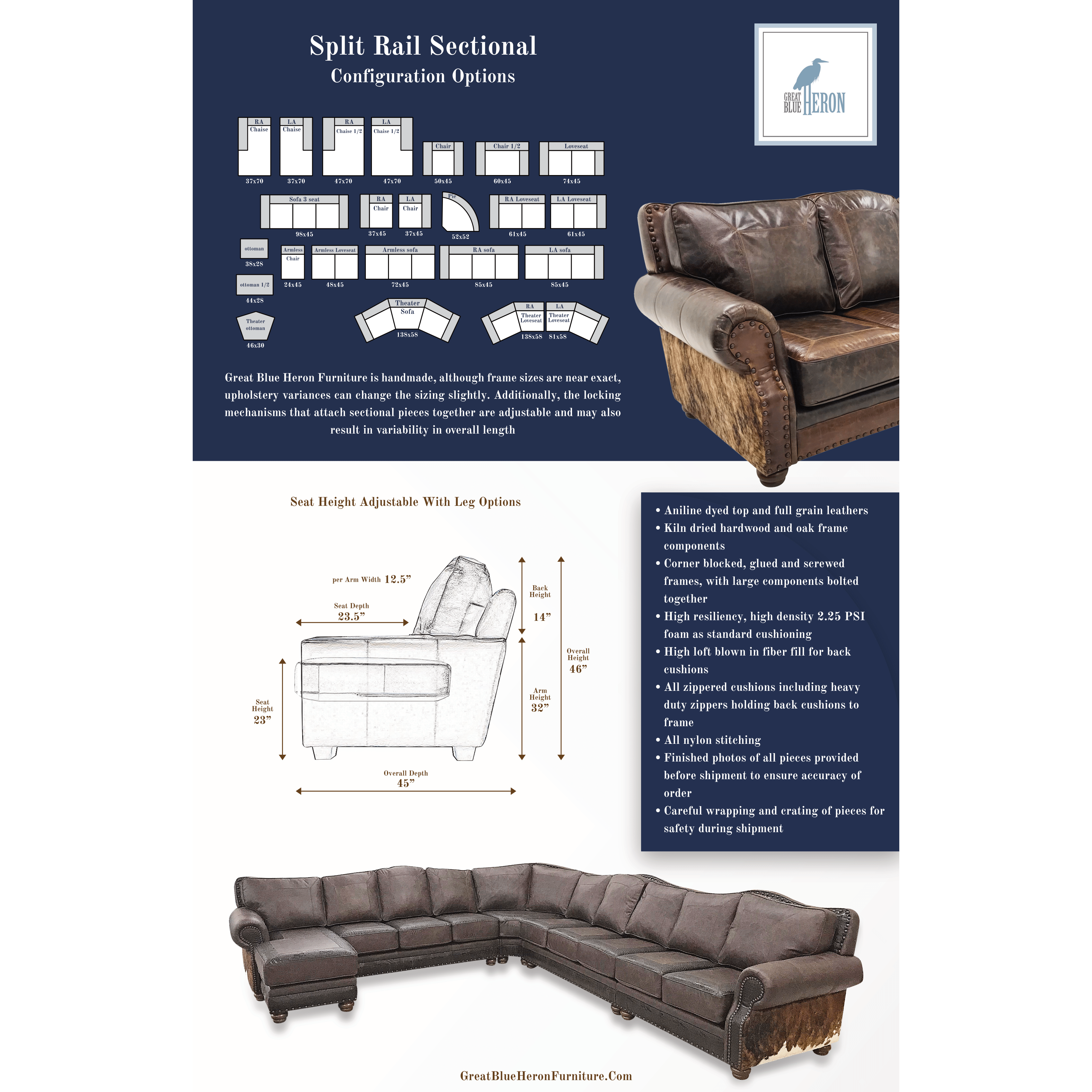 Split Rail Sectional w/Chaise Lounge