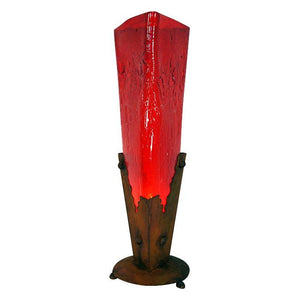 Crackled Triangle Glass Vase w/Iron Base Lamp