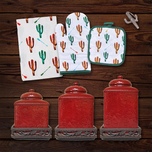 Colorful Cactus Print & Savannah Red Canister & Accessory Set