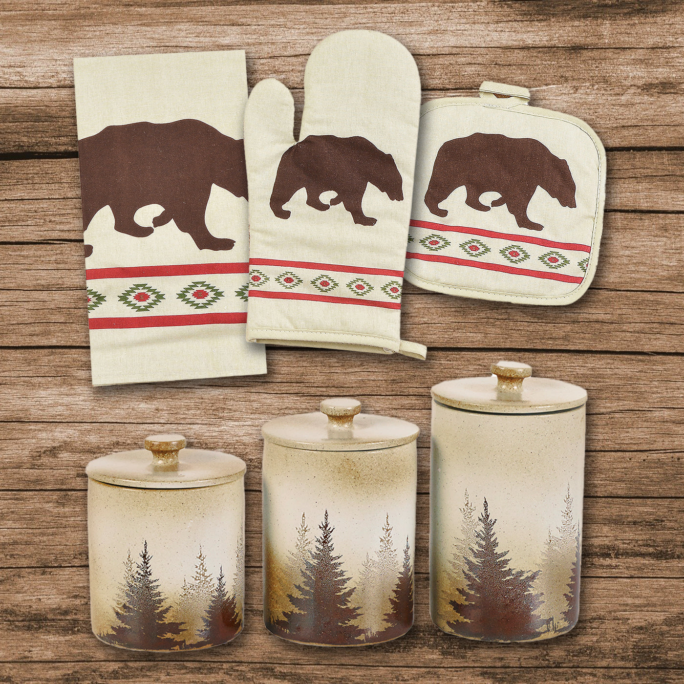 Aztec Bear Print and Clearwater Pines Canister & Accessory Set