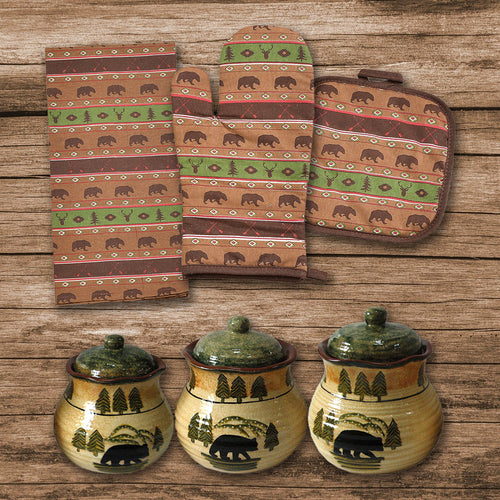 Aztec Multi Animal Print and Rustic Bear  Canister & Accessory Set