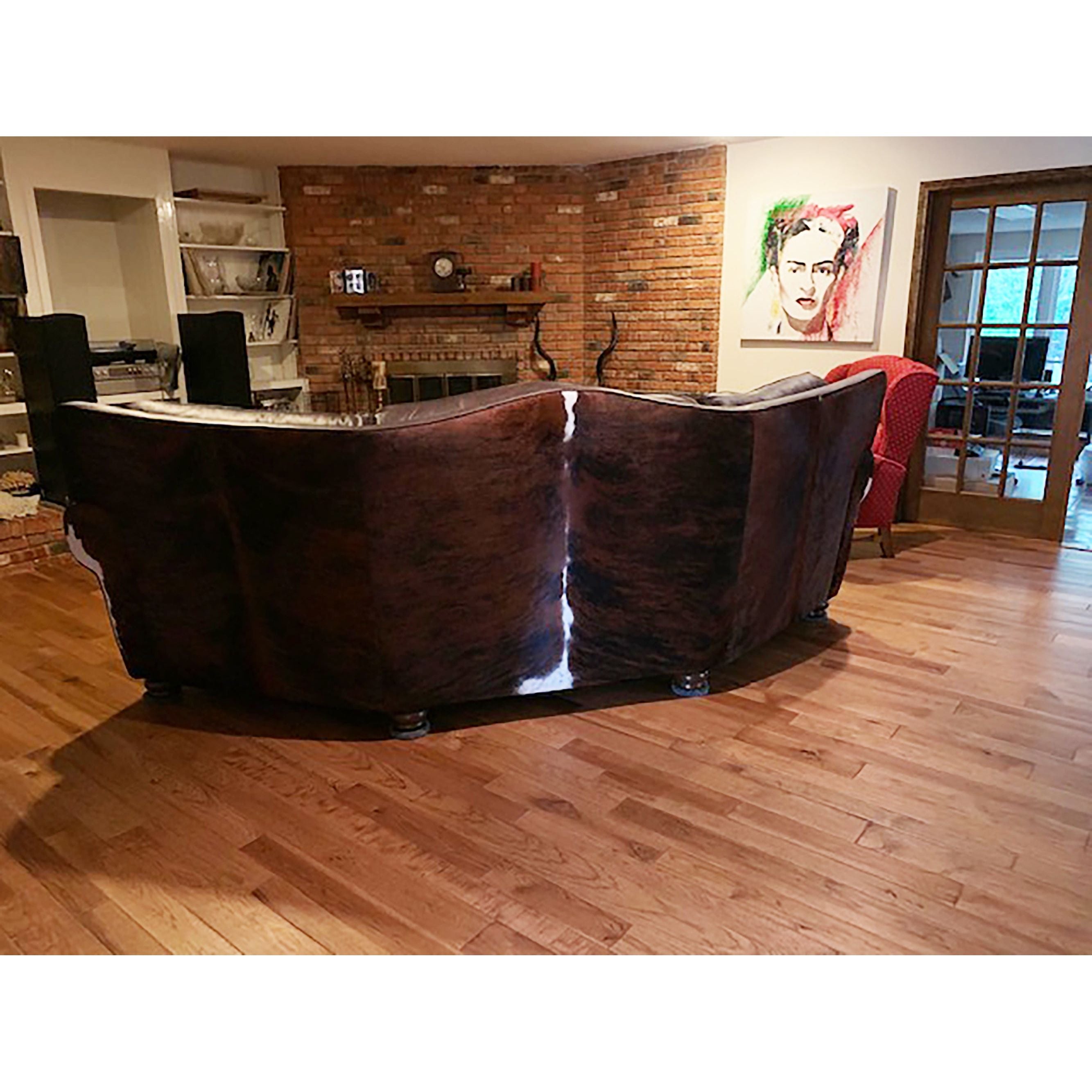 Split Rail Curved Western Cowhide Leather Sofa