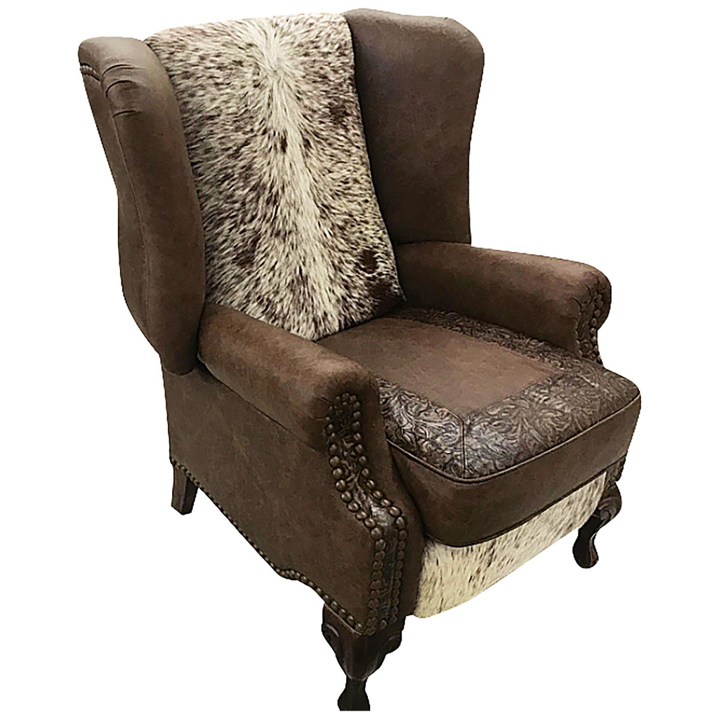 Longhorn Salt & Pepper Cowhide Western Leather Wingback Recliner