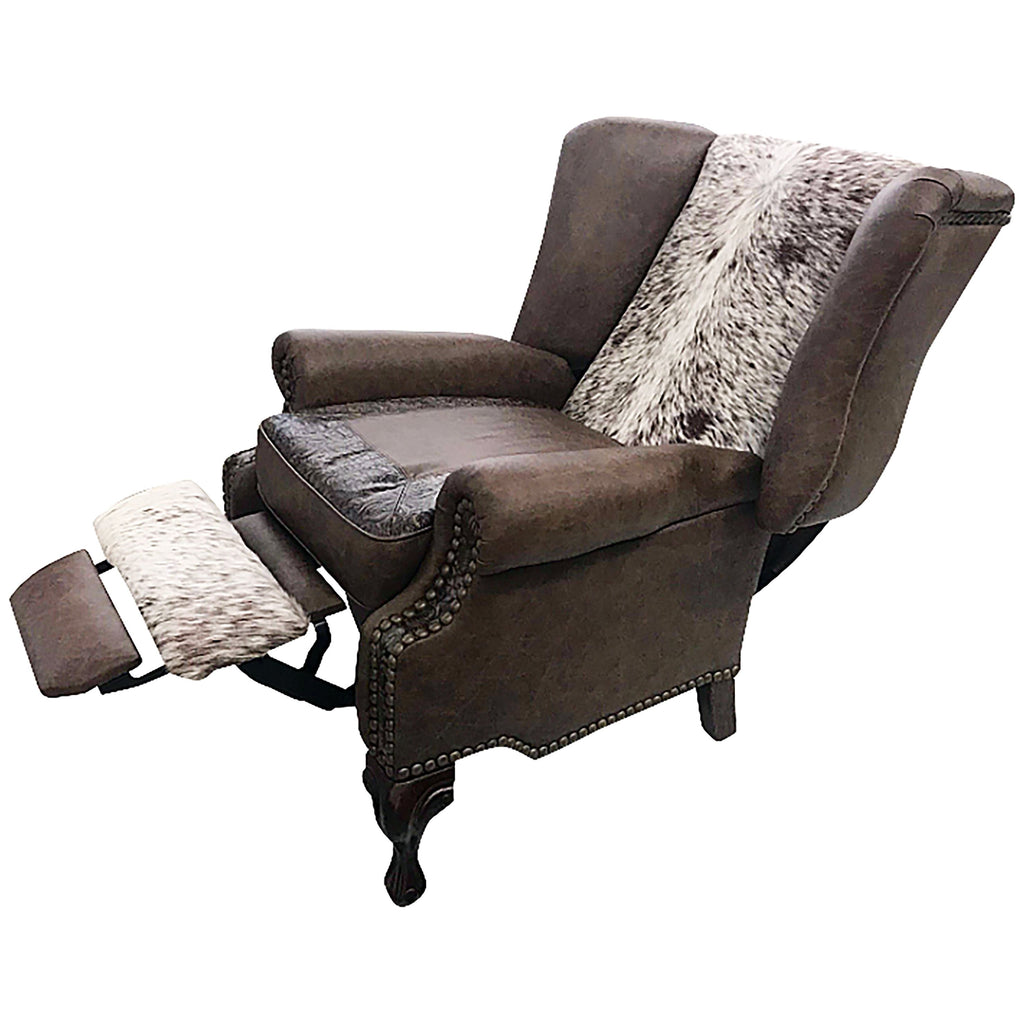 Longhorn Salt & Pepper Cowhide Western Leather Wingback Recliner