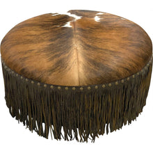Load image into Gallery viewer, round cowhide ottoman
