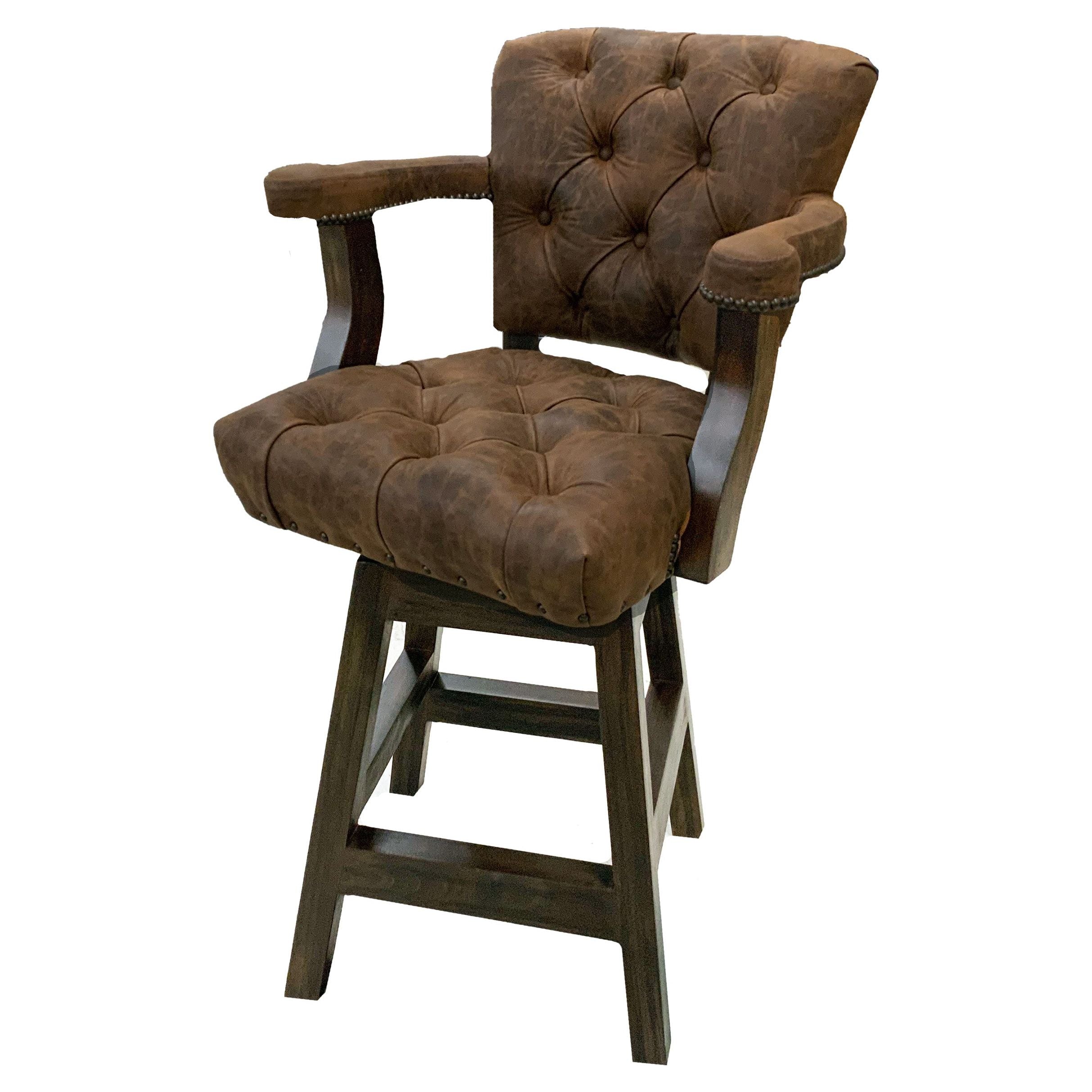 Tufted Axis Western Pecan Leather Barstool