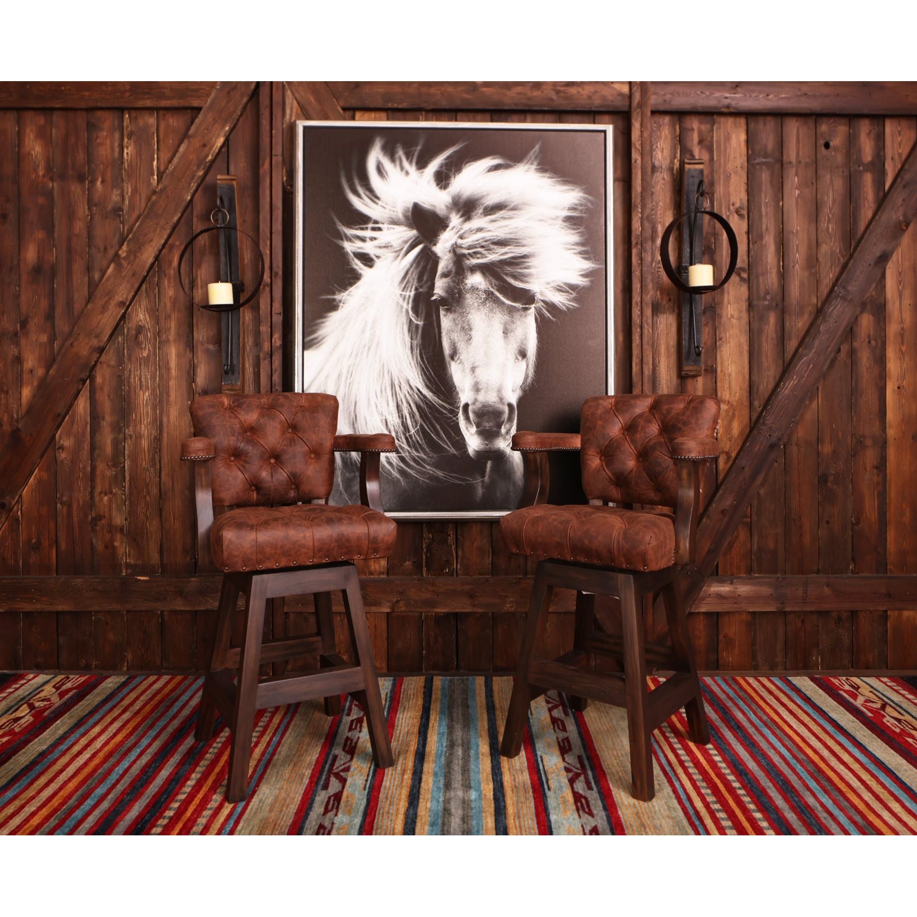 Two Tufted Axis Pecan Barstools Lifestyle Scene