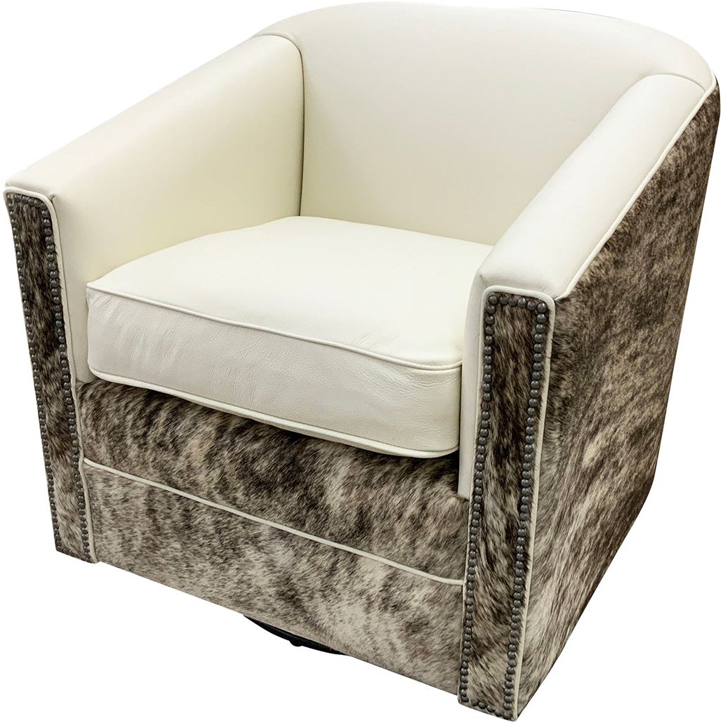 White Cowhide Swivel Glider