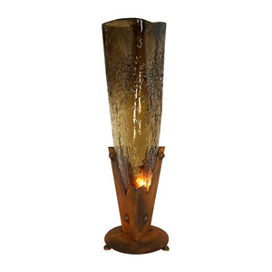 Crackled Triangle Glass Vase w/Iron Base Lamp