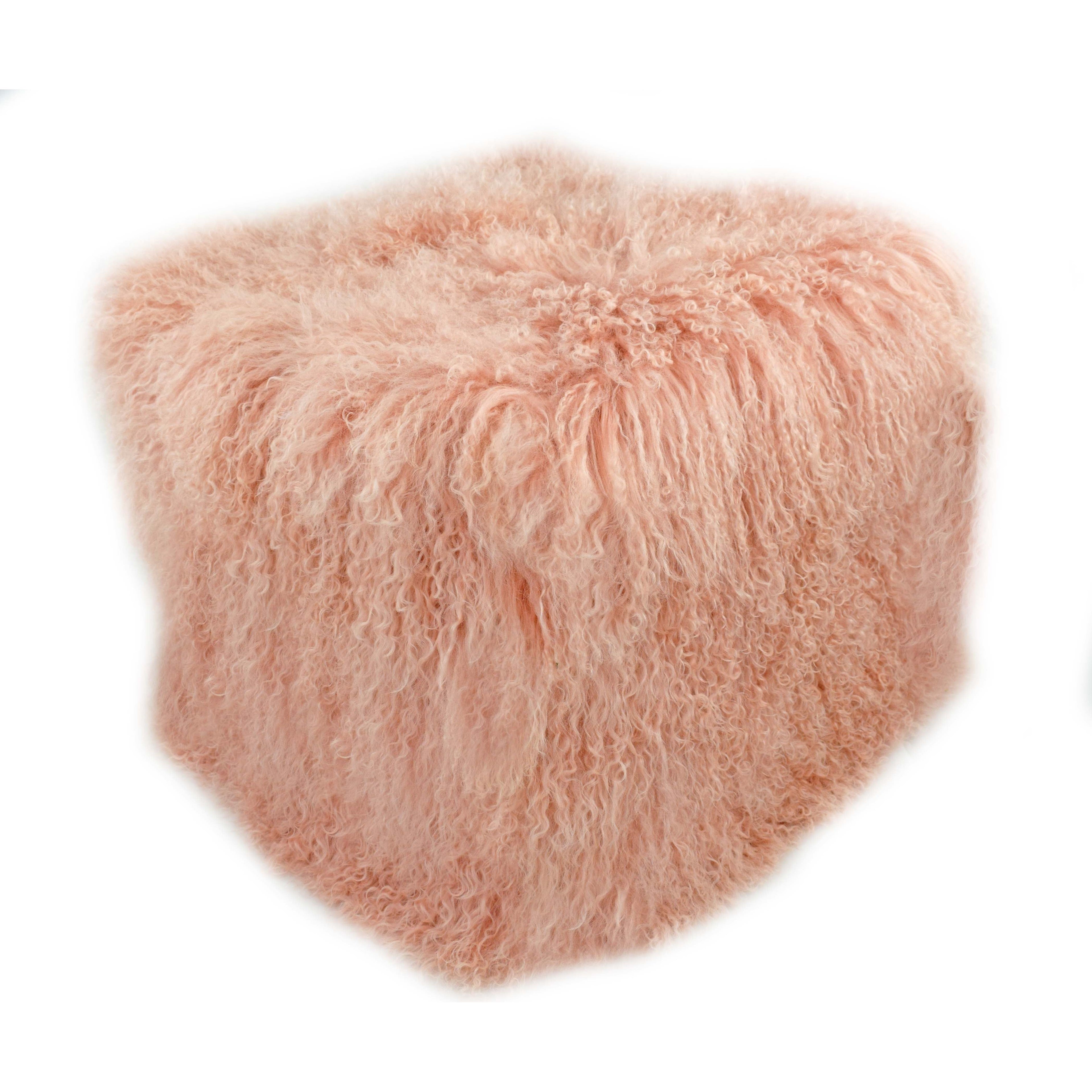 Tibetan Sheep Square Pouf Ottoman - Blush