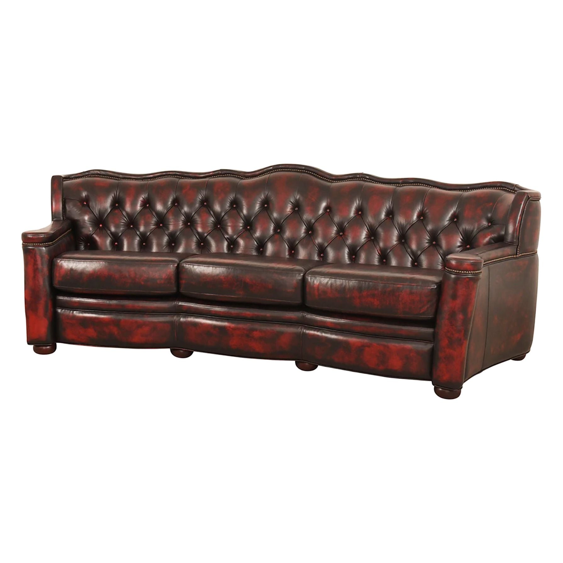 Grand Teton Conversational Tufted Western Red Leather Curved Sofa