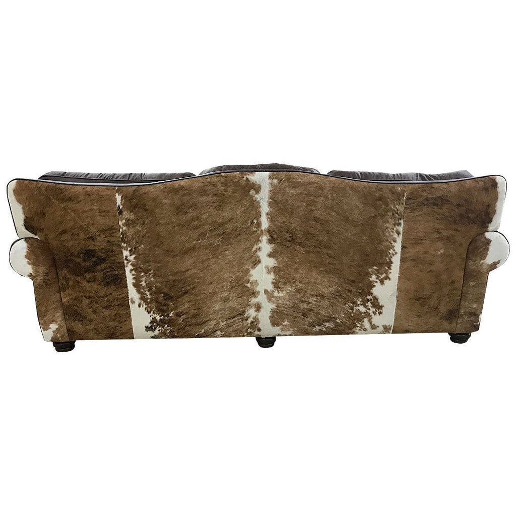 Split Rail 10 Foot 3 Cushion Western Cowhide  Leather Sofa
