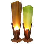 Crackled Triangle Glass Vase w/Iron Base Lamp