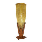 Cracked Triangle Glass Vase With Iron Base Amber Crackled