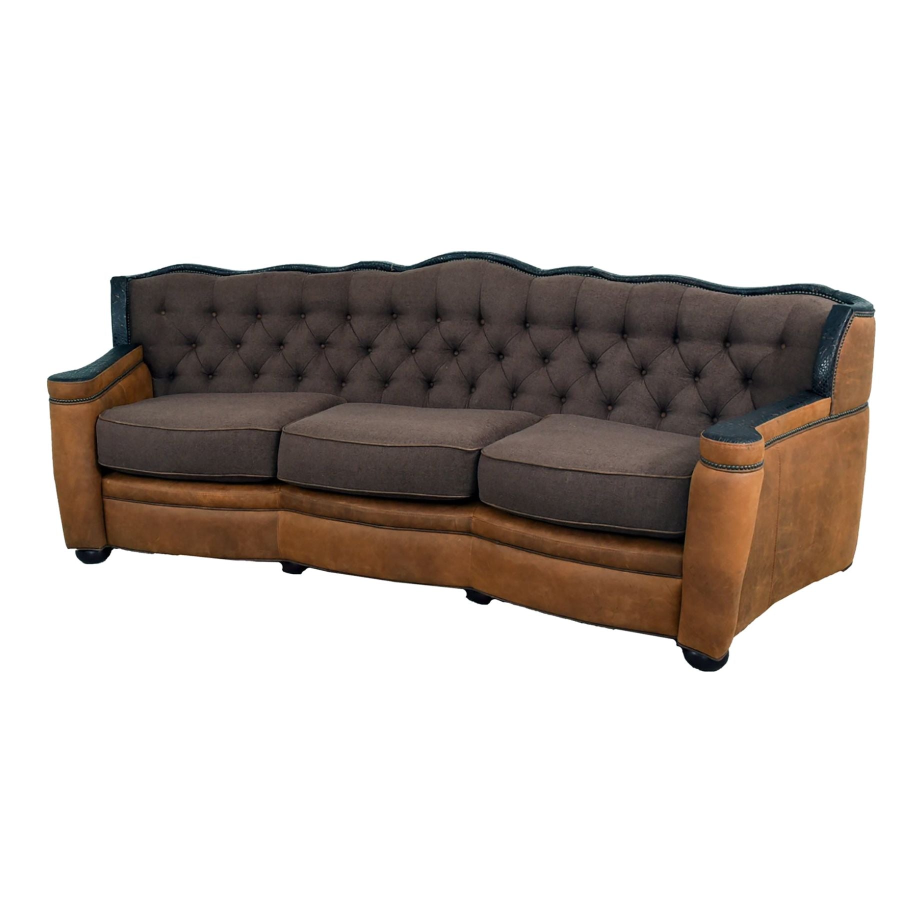 Telluride Conversational Tufted Western Fabric & Leather Curved Sofa